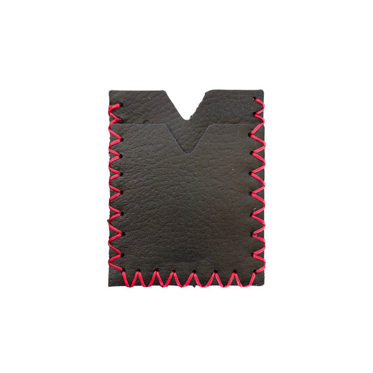 Leather Vertical Card Holder - Black w/Red