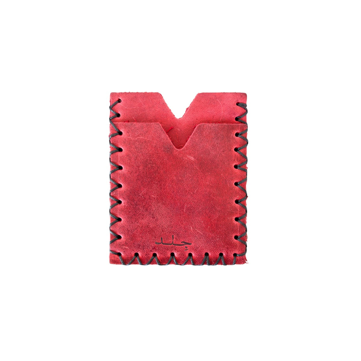 Leather Vertical Card Holder - Red w/Black