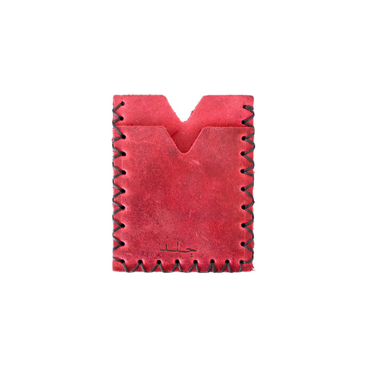 Leather Vertical Card Holder - Red w/Black