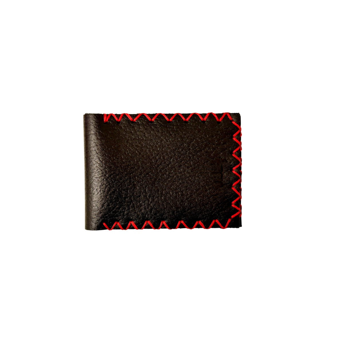 Leather Bi-Fold Wallet (Small) - Black w/Red Stitching