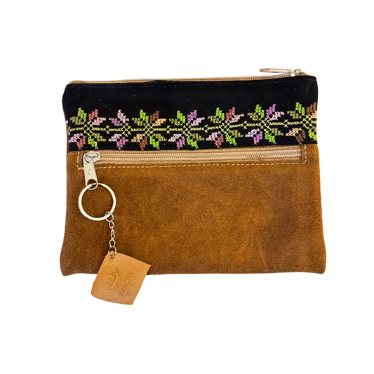 Suede Purse w/Embroidery (8.25"x6.25")- Brown