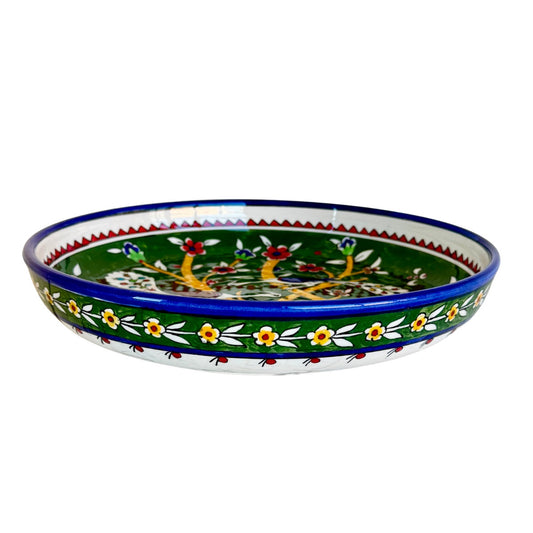 Ceramic Shallow Serving Bowl (11”) - Tree Birds, Green