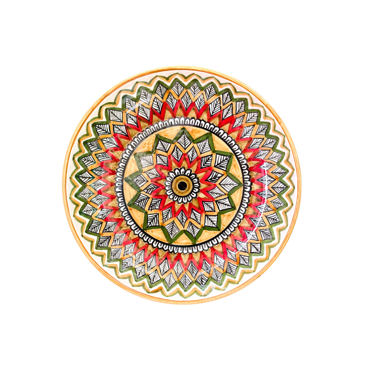 Ceramic Shallow Bowl (9") - Red Zig Zag