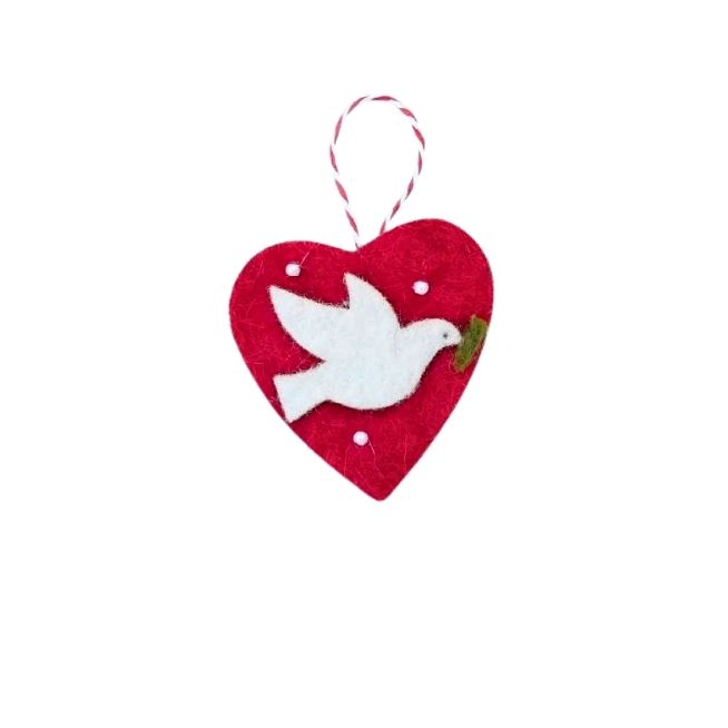 Felt Heart Dove Ornament