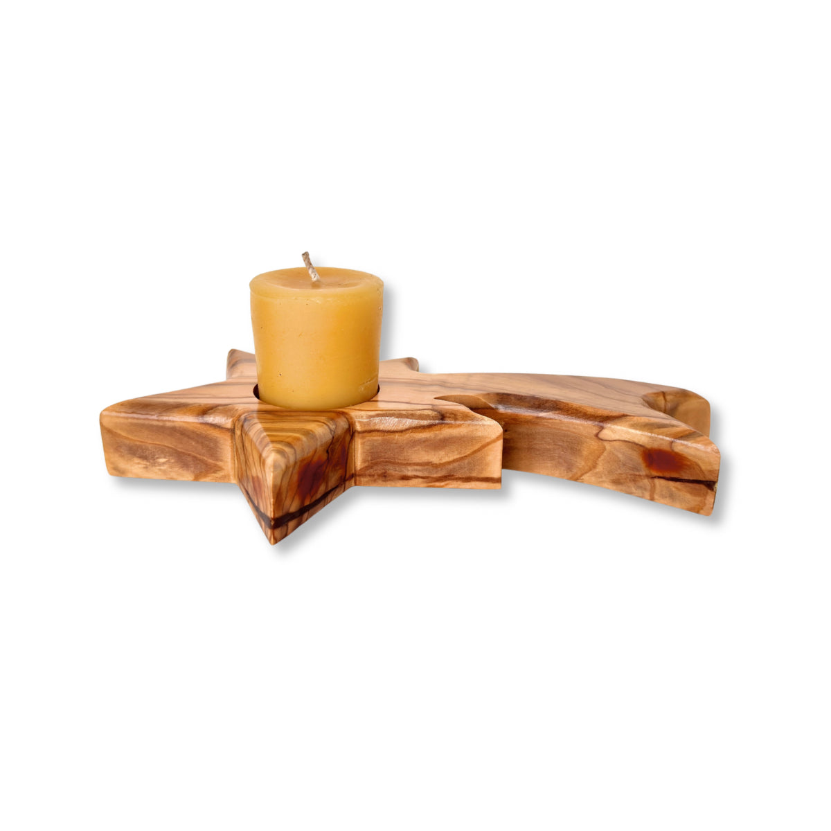 Olive Wood Candle. Holder - Shooting Star