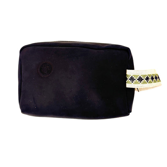 Leather Toiletry Bag w/Embroidery - Black