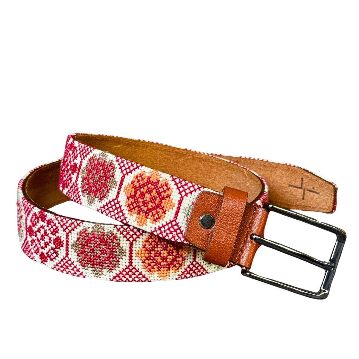 Tatreez Leather Belt (41") - Jaffa Orange