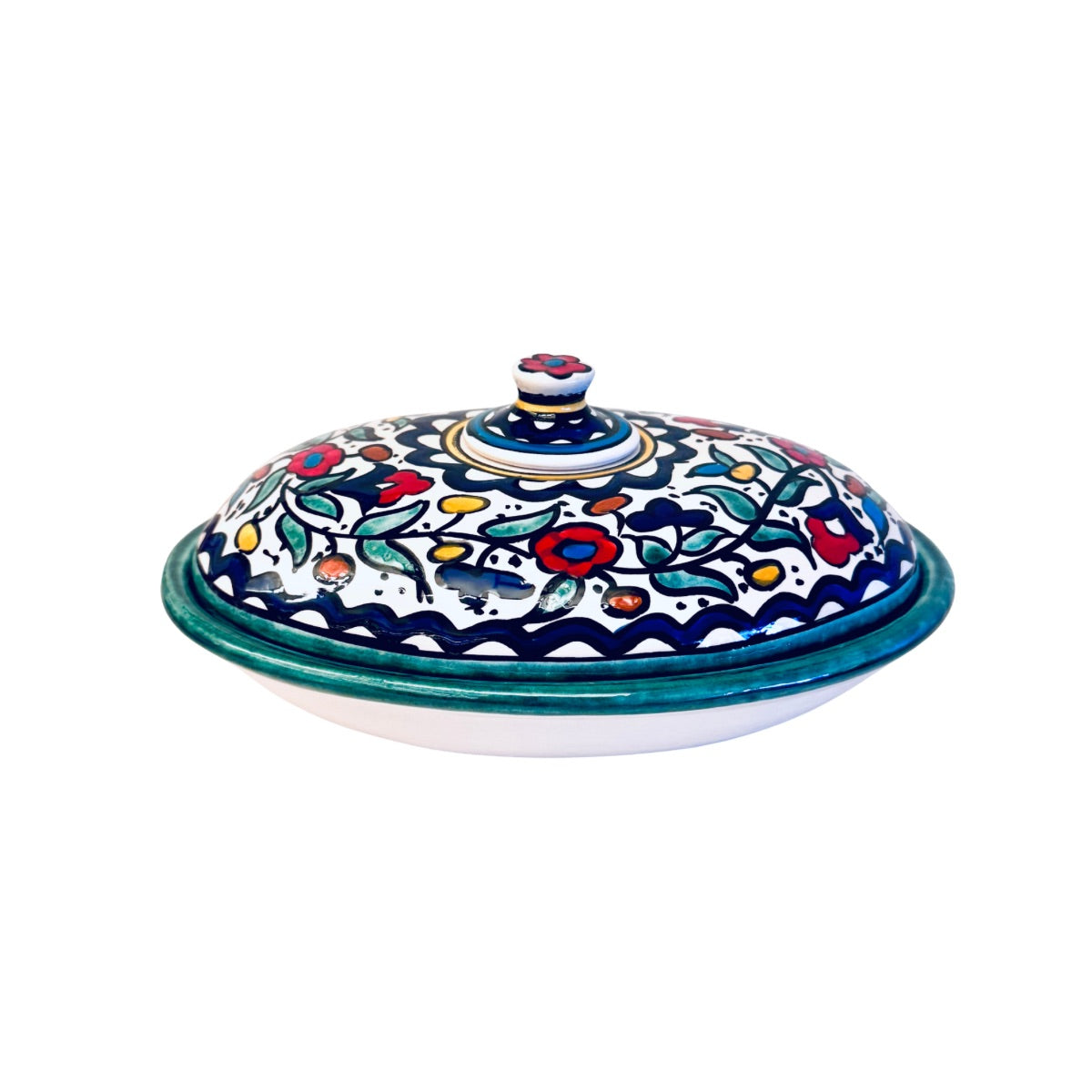 Ceramic Covered Dish (9") - Teal Multicolor