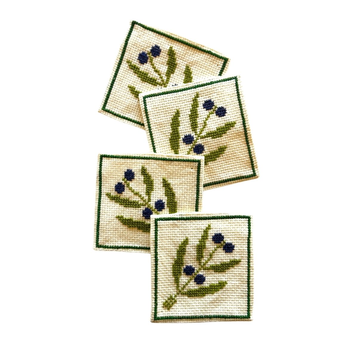 Embroidered Coasters, Set of 4 - Olives
