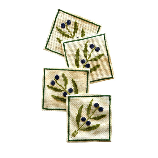 Embroidered Coasters, Set of 4 - Olives
