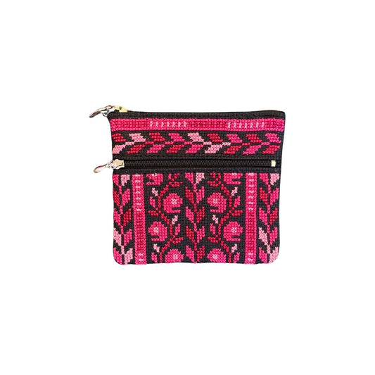 Embroidered Two-Zipper Coin Purse - Idna Rose