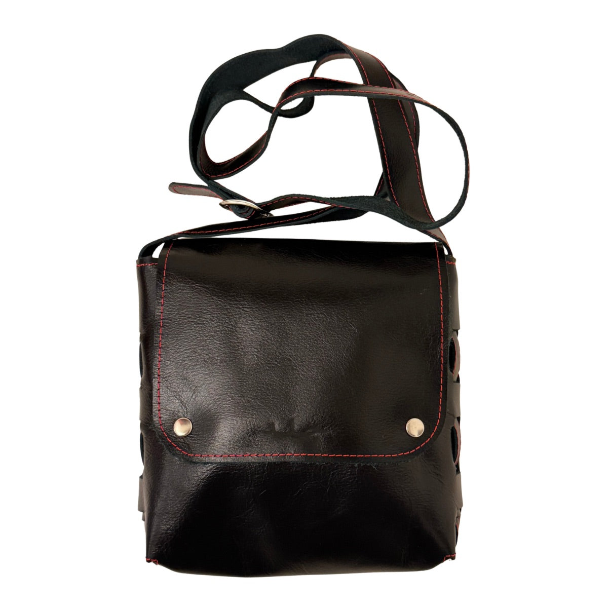 Leather Cross Body Bag - (Two Snap) - Black
