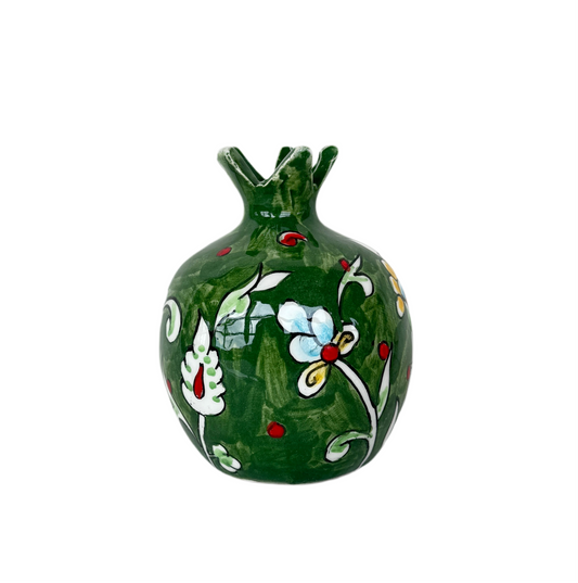 Ceramic Pomegranate Vase - Green Floral