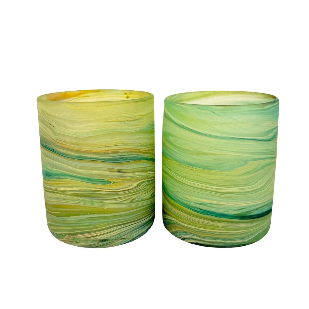 Phoenician Glass Tumblers Set of 2, (4" x 2.5") - Green Swirl