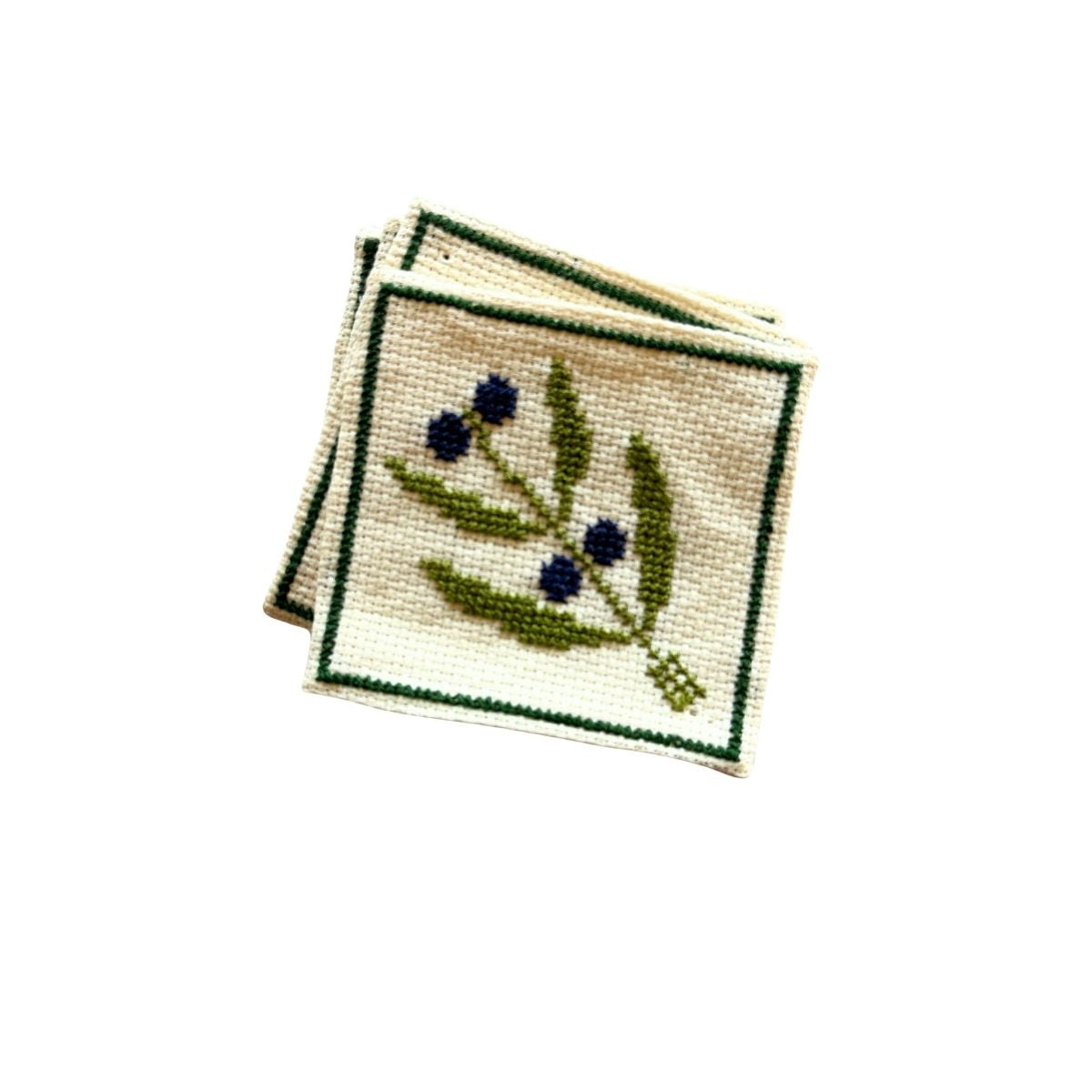 Embroidered Coasters, Set of 4 - Olives