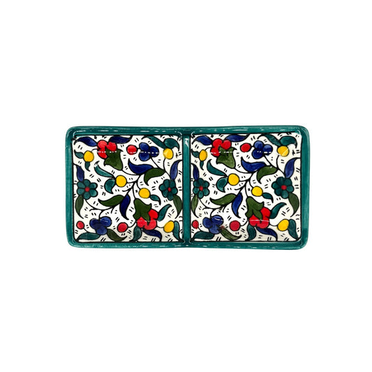 Ceramic Split Serving Dish (6”) - Teal Multicolor