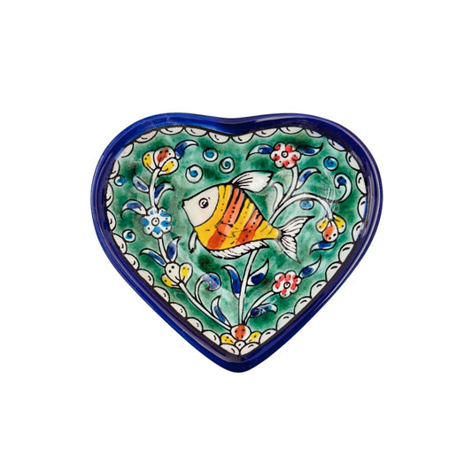 Ceramic Heart Dish (5") - Green Fish