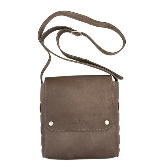 Leather Cross Body Bag (Two Snap) - Taupe