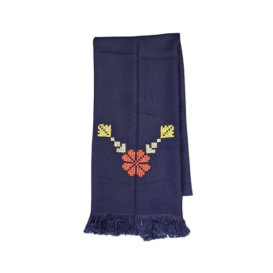 Embroidered Cotton Tatreez Scarf - Blue