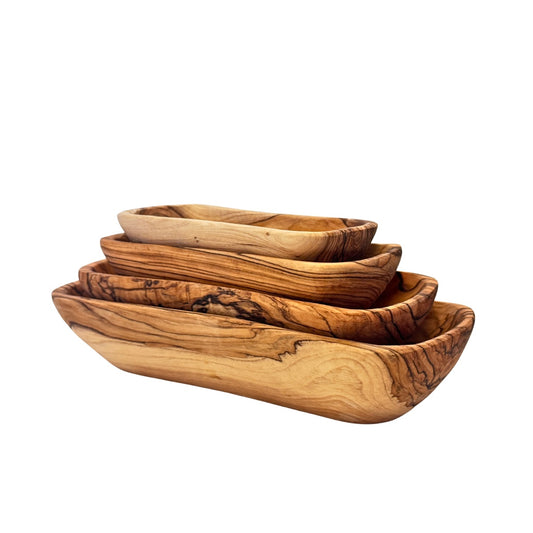 Olive Wood Rectangular Nesting Dishes - Set of Four