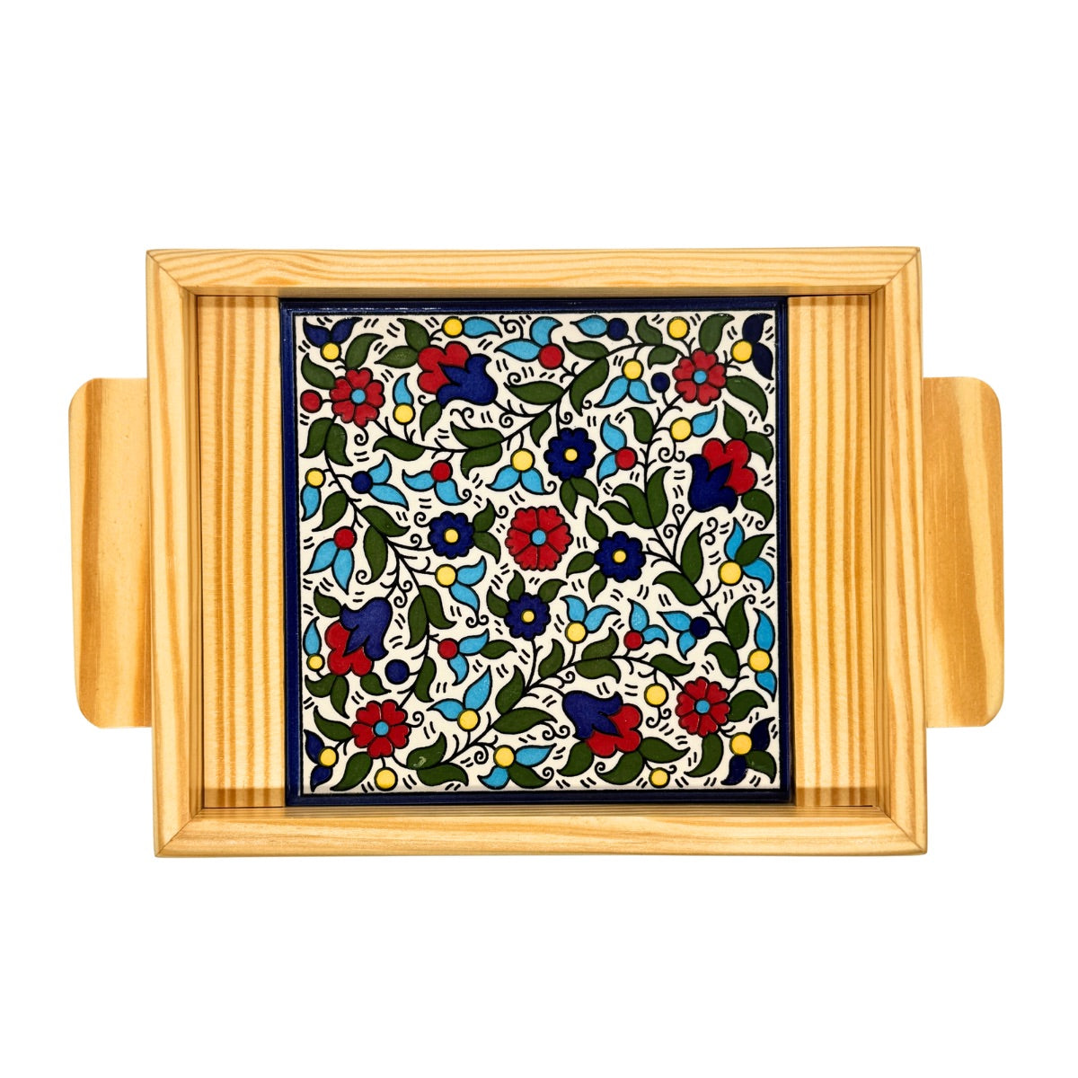 Ceramic & Wood Serving Tray, One Tile - Multicolor