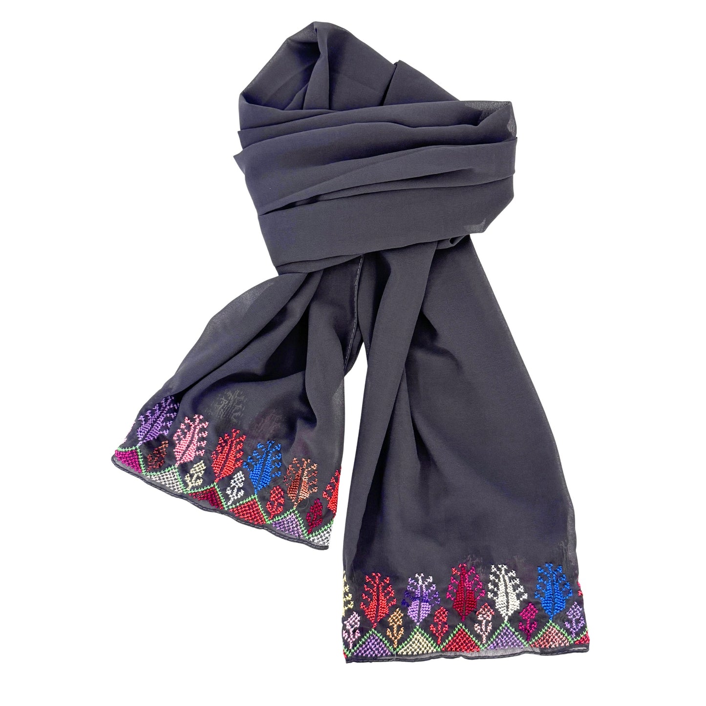 Embroidered Chiffon Scarf -