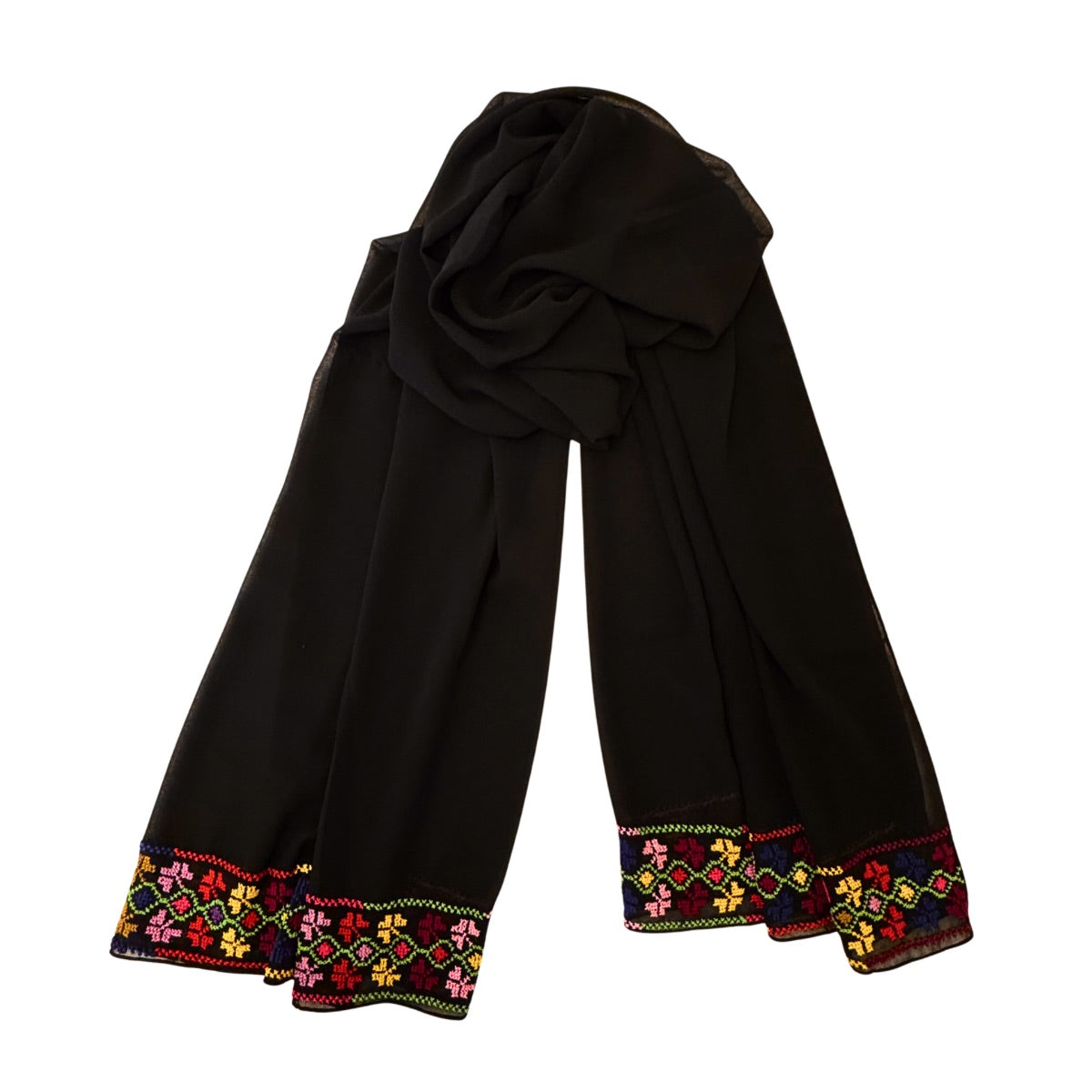 Embroidered Chiffon Scarf- Spring Floral Multicolor