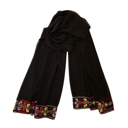 Embroidered Chiffon Scarf- Spring Floral Multicolor