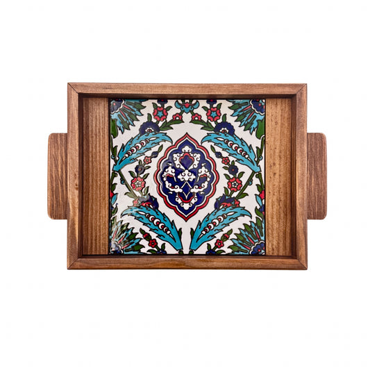 Ceramic & Wood Tray (1 Tile, Dark) - Ottoman Gardens