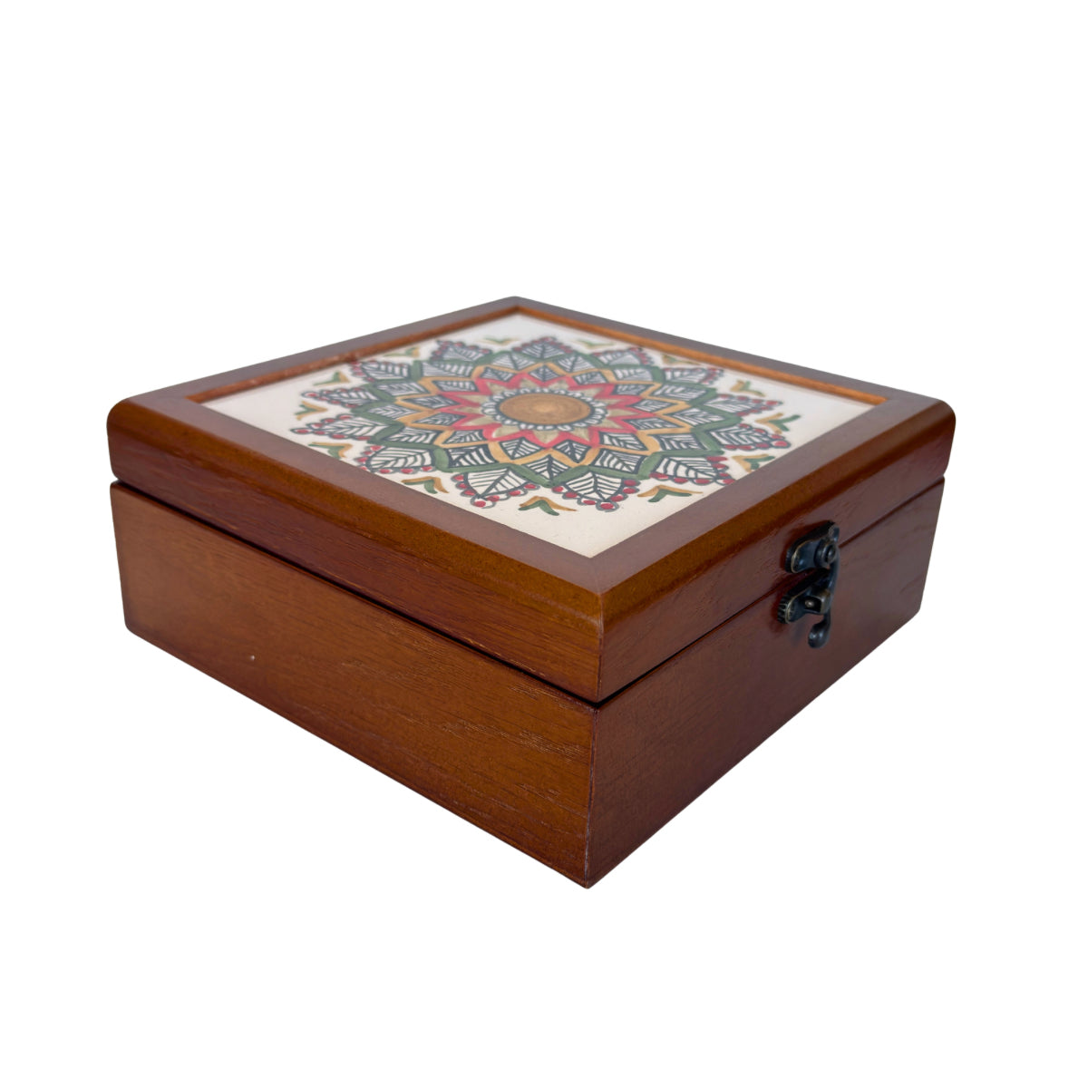 Wooden Box with Ceramic Tile (8")- Arabesque