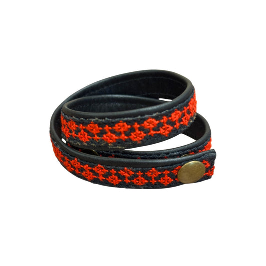 Embroidered Wrap Bracelet/Choker - Red