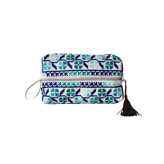 Embroidered Makeup Bag (7”) - Aqua Blue
