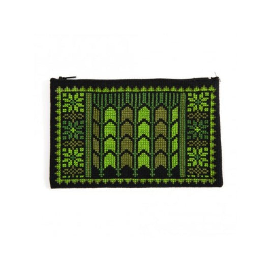 Embroidered Makeup Bag - Date Palm, Green