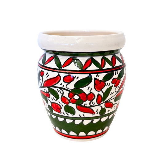 Ceramic Flower Pot (7.5”) - Red & Green