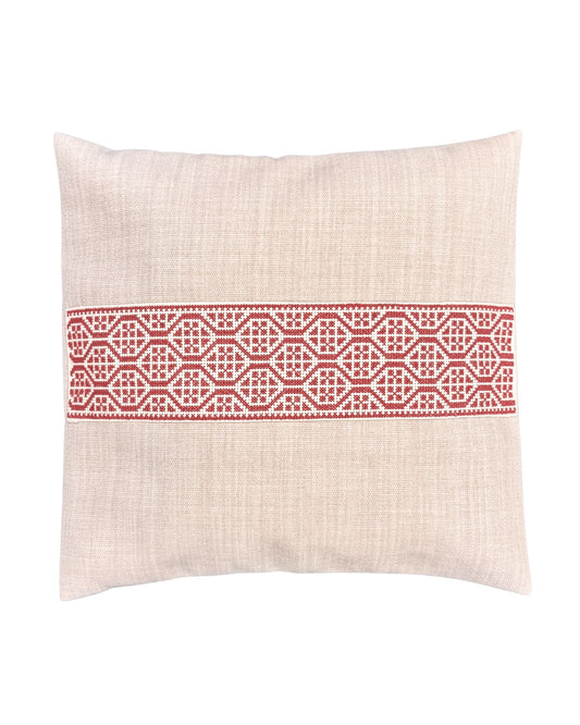 Carnation Embroidered Pillow Cover - Red