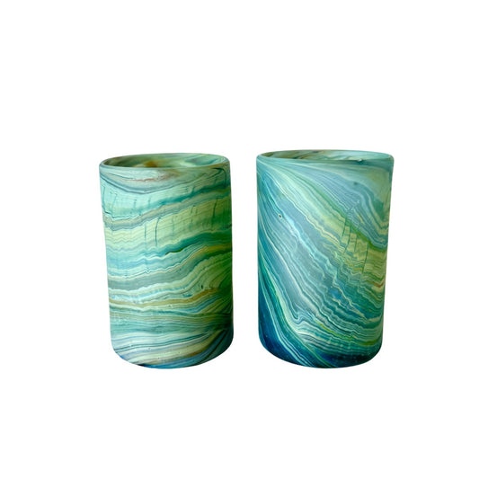 Phoenician Glass Tumblers, Set of 2, (4" x 2.5") - Blue/Green
