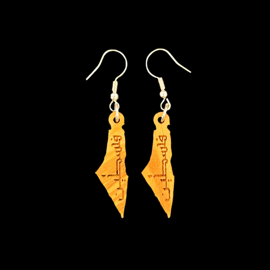 Olive Wood Palestine Map Earrings