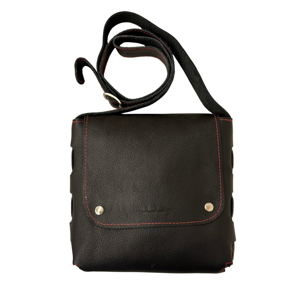 Leather Cross Body Bag - (Two Snap) - Black