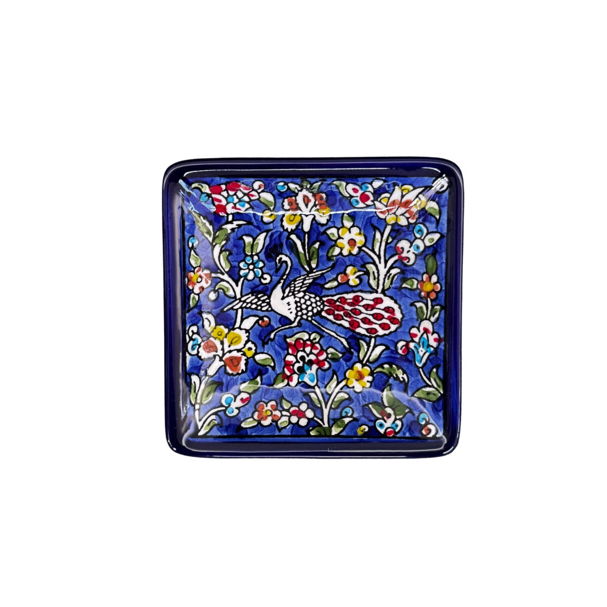 Ceramic Square Dish (4”) - Blue Peacock