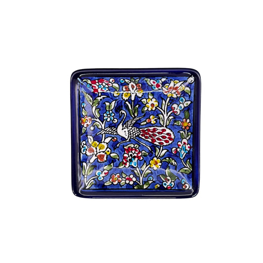 Ceramic Square Dish (4”) - Blue Peacock
