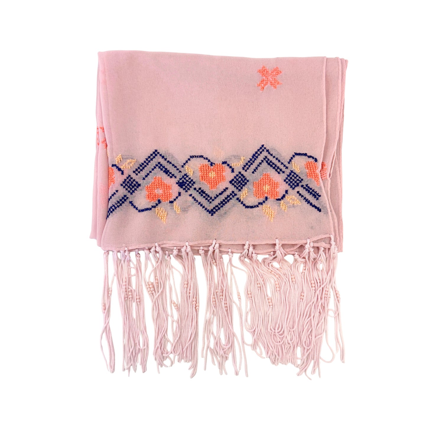 Embroidered Chiffon Scarf - Rose