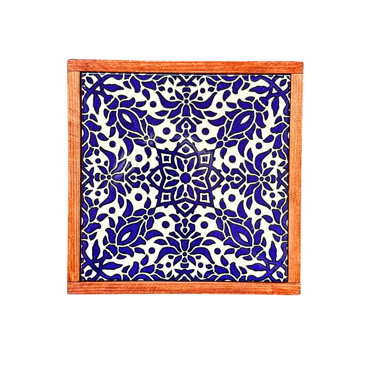 Wood & Ceramic Tile Box - Blue Floral