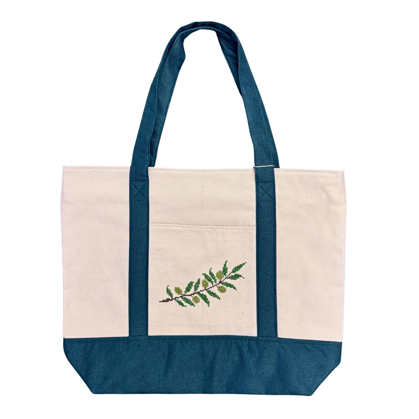 Embroidered Tote (Natural/Green) - Zeitoun