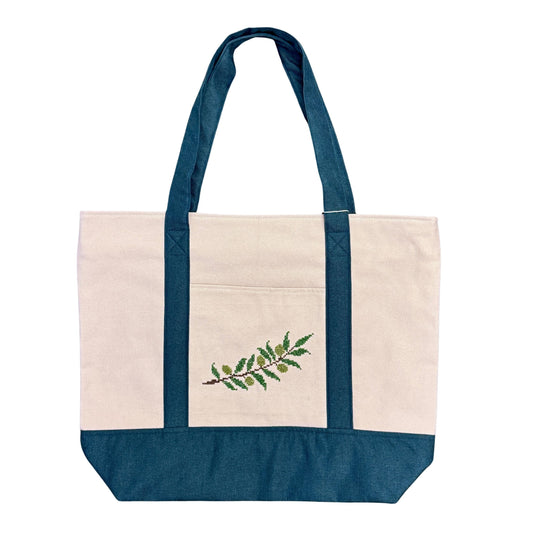 Embroidered Tote (Natural/Green) - Zeitoun