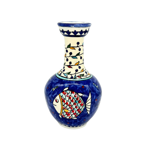Ceramic Vase (7.5”)- Blue Fish