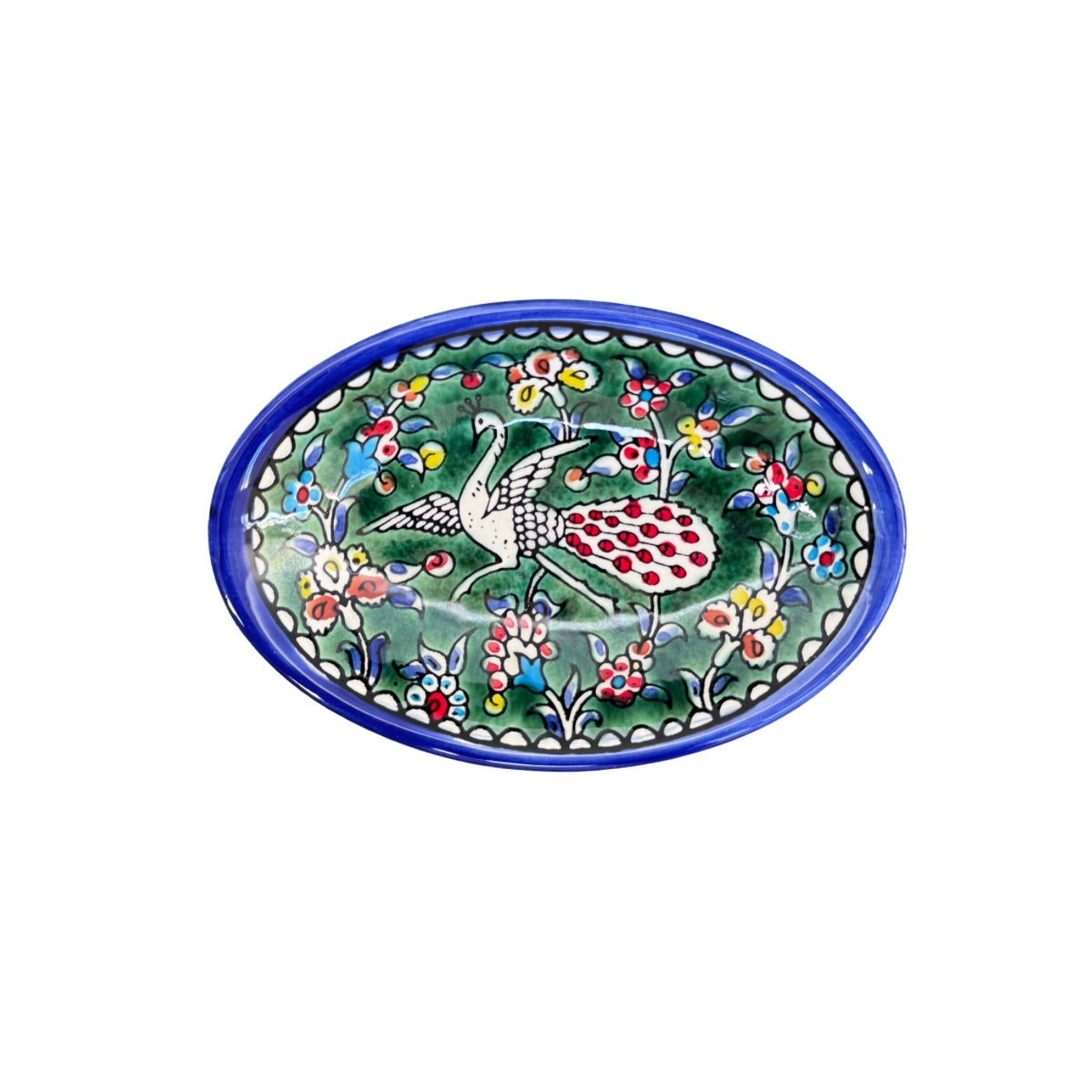 Ceramic Oval Dish (6”) - Green Peacock