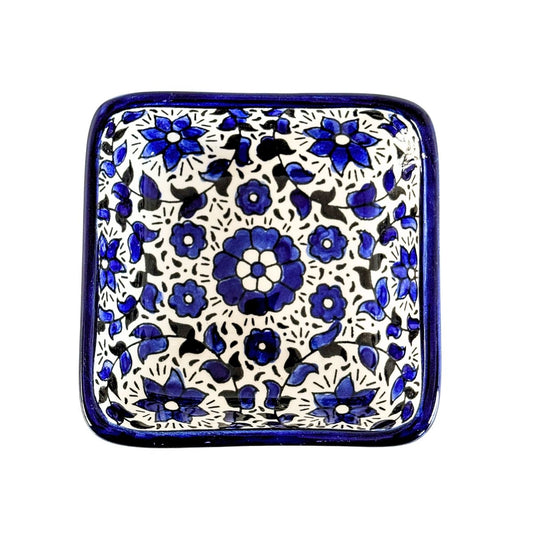 Ceramic Square Dish (4") - Blue Vine