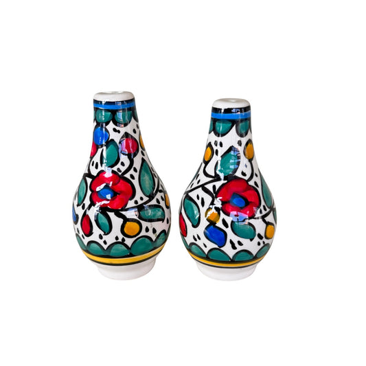 Ceramic Salt & Pepper Shakers - Teal Multi