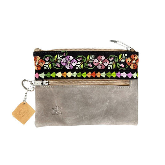 Suede Purse w/Embroidery - Light Grey