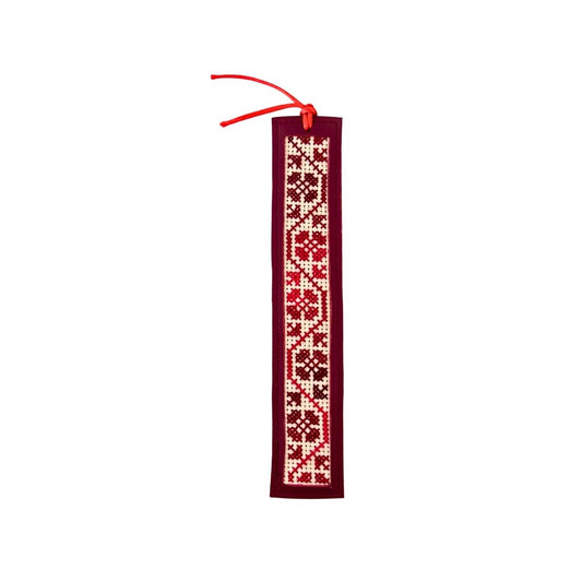 Leather Tatreez Bookmark - Burgundy